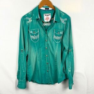 Roar Women's Button Down Rodeo Party Western Shirt Sz M Embellished Embroidered